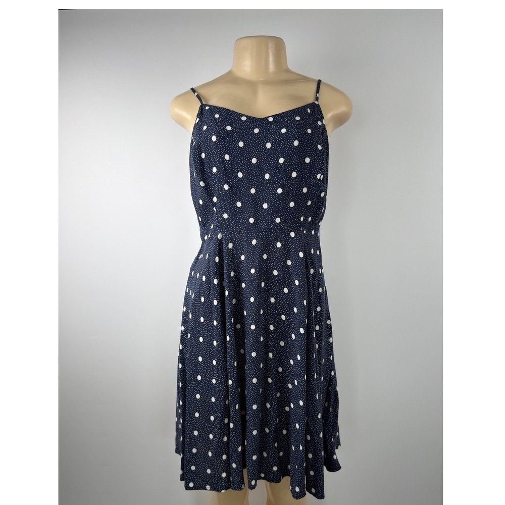 Old Navy Polka Dot Dress Womens Navy Blue Fit & Flare Sun Dress Size M - Picture 2 of 11